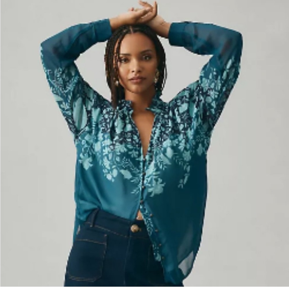NWT : Anthropologie, Pilcro Floral Teal Blouse